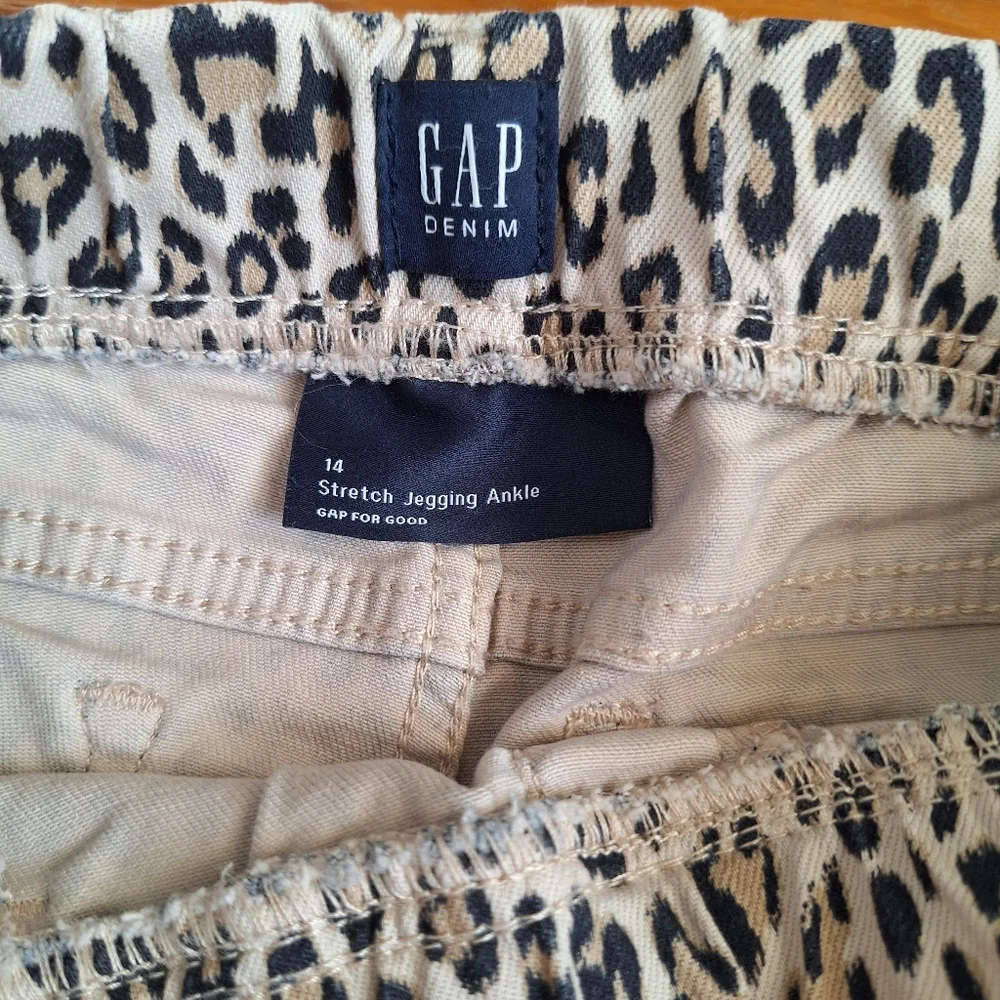 GAP Leopard Print Jeans Animal Stretchy Straight Pull On Elastic Cotton Kids 14